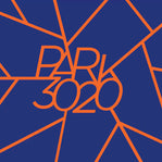 Geometric design with 'Park 3020' text on a blue background