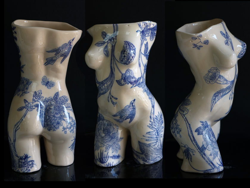 Hand-Painted Ceramic Female Body Vase
