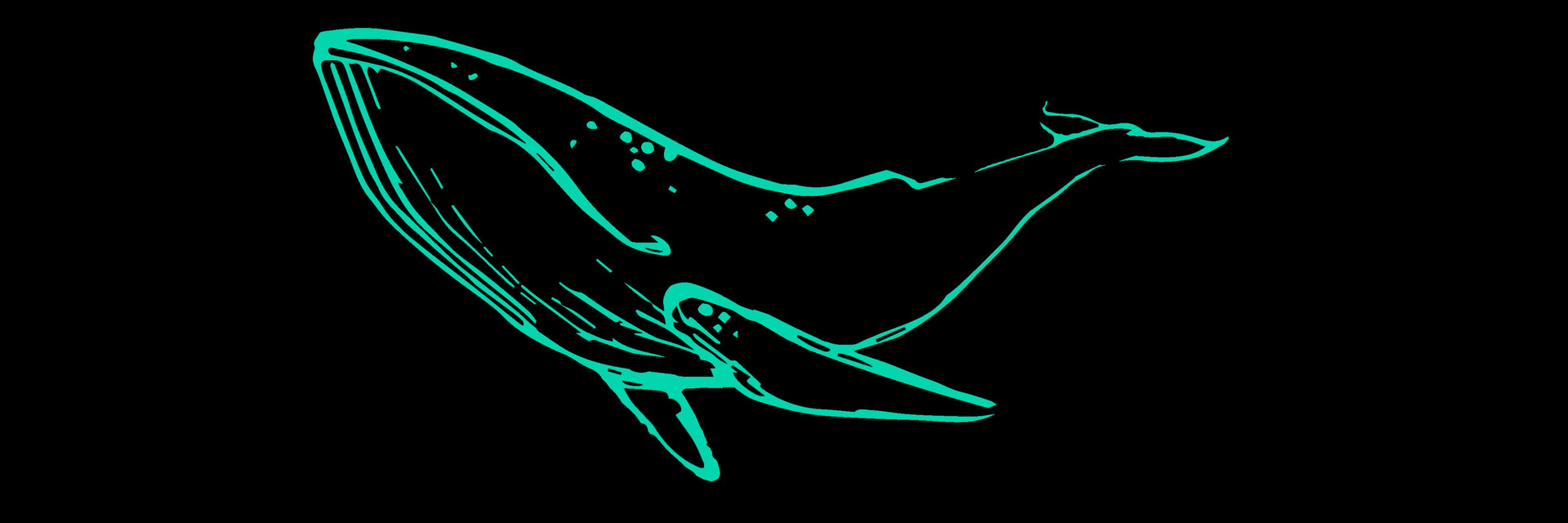 Glowing blue whale illustration on a black background