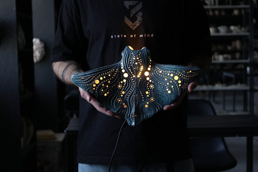 Manta Ray Ceramic Wall Lamp | Handmade Ocean-Inspired Ceramic Sconce